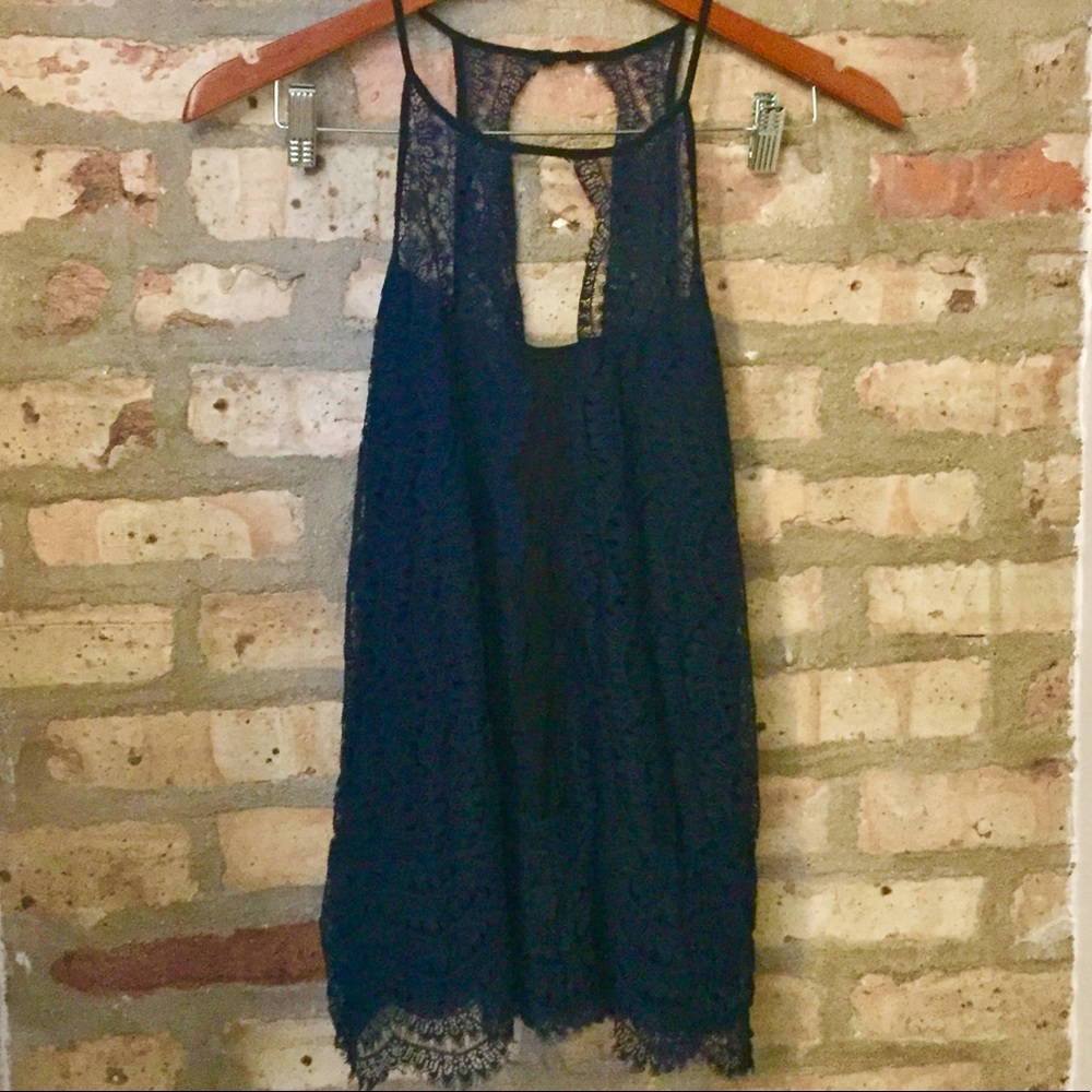 Anthropologie navy & black lace top